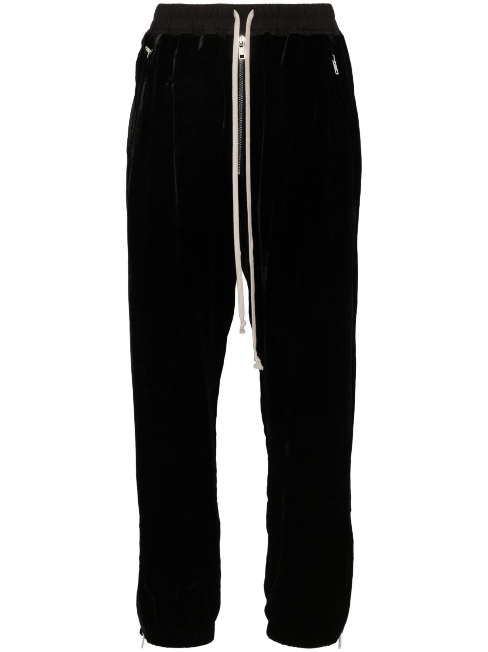 Rick Owens 垮裆设计丝绒运动裤 - 黑色