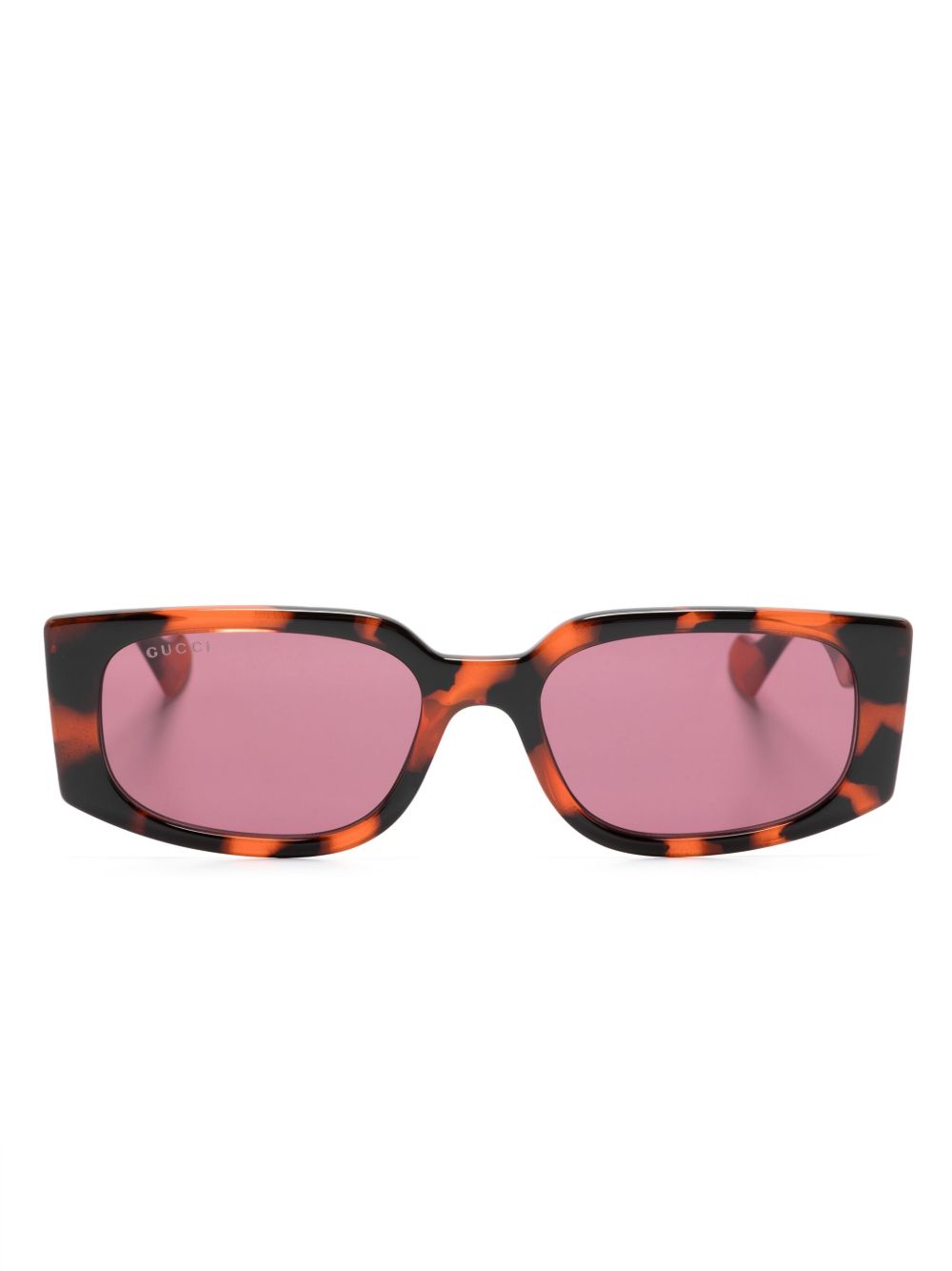 Gucci Eyewear 玳瑁纹长方形框太阳眼镜 - 橘色