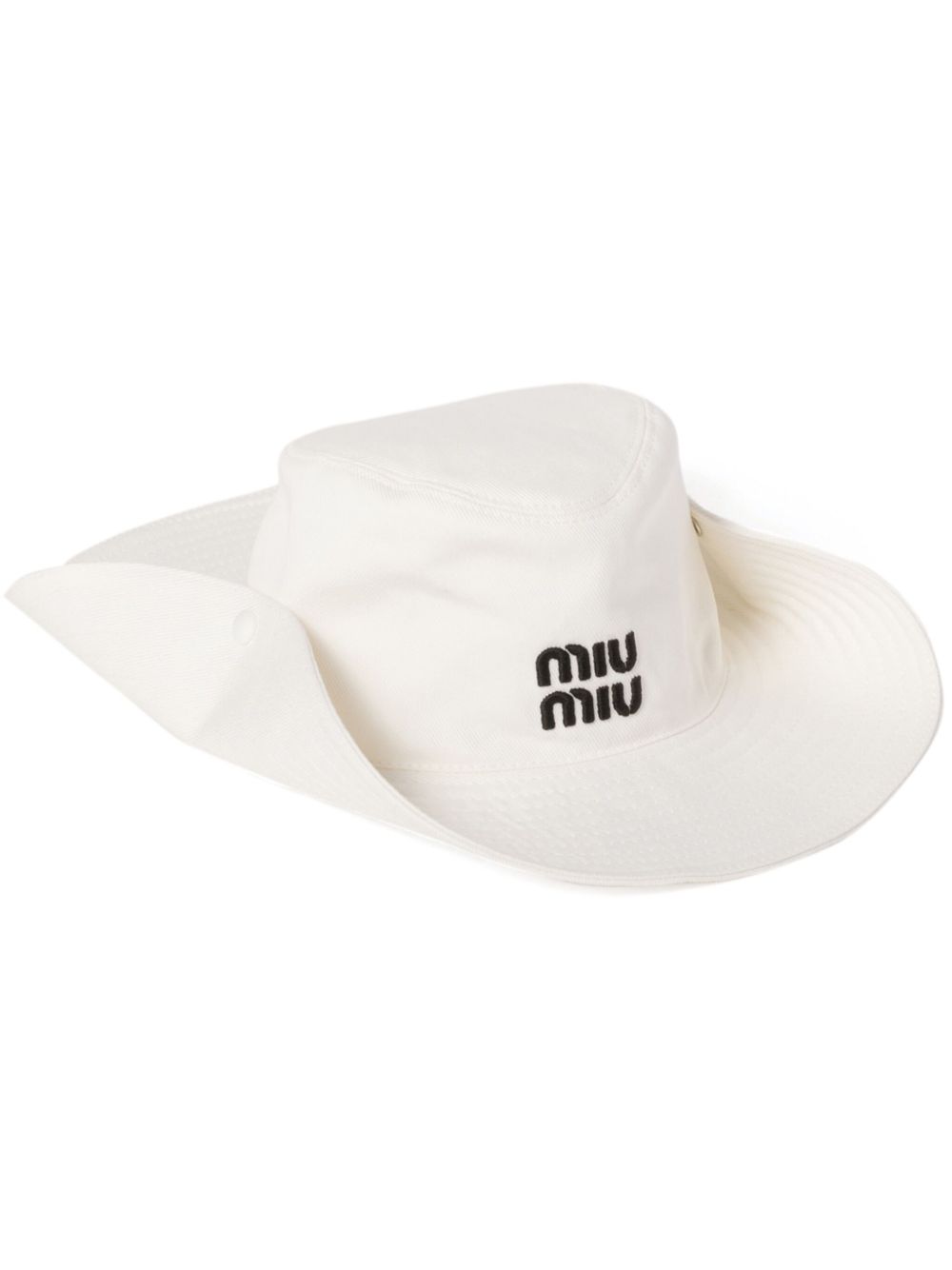 Miu Miu Drill logo刺绣宽檐帽 - 白色