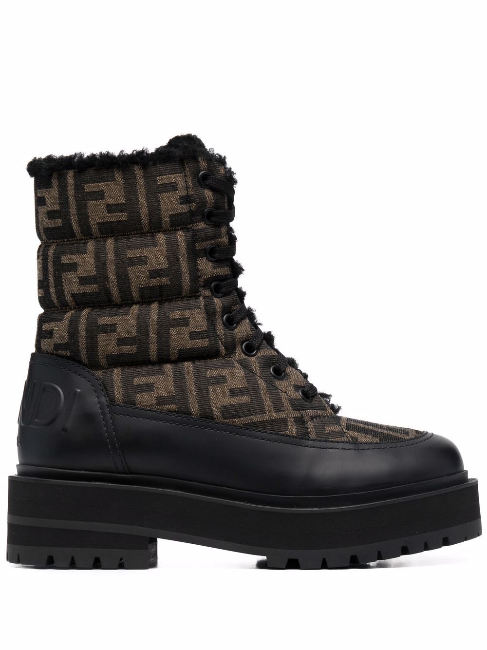 FENDI Signature FF-logo 填充机车靴 - 褐色