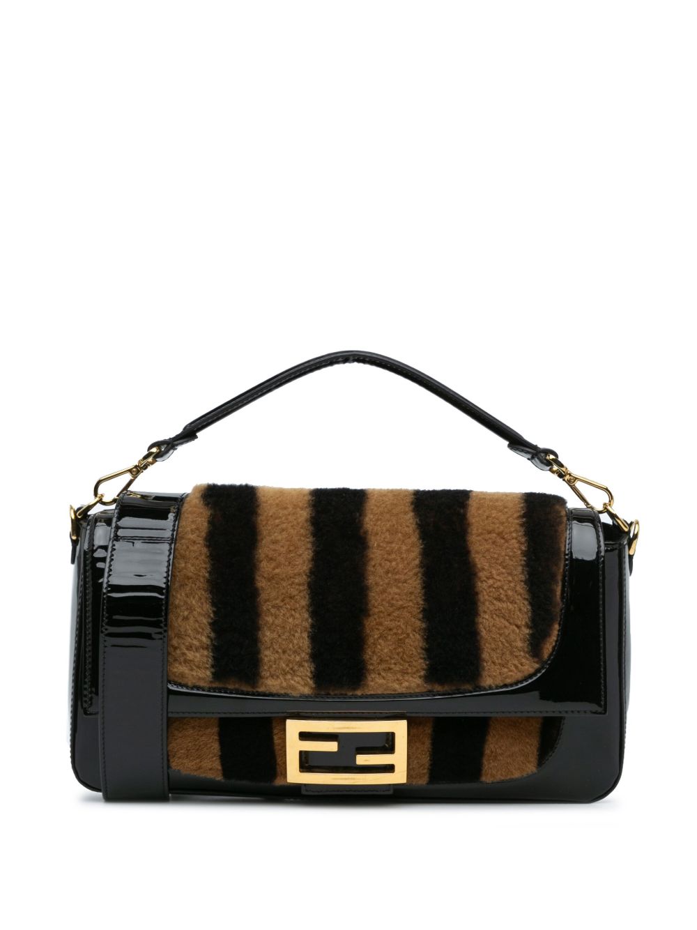 Fendi Pre-Owned Pequin Bagbaguette 皮毛一体斜挎包（2010-2024年典藏款） - 黑色