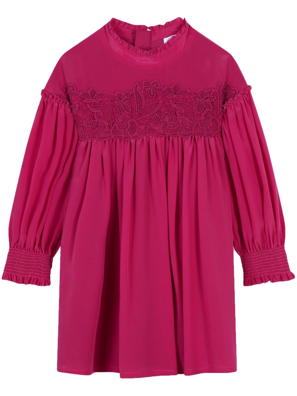 Chloé Kids 蕾丝细节真丝连衣裙 - 粉色