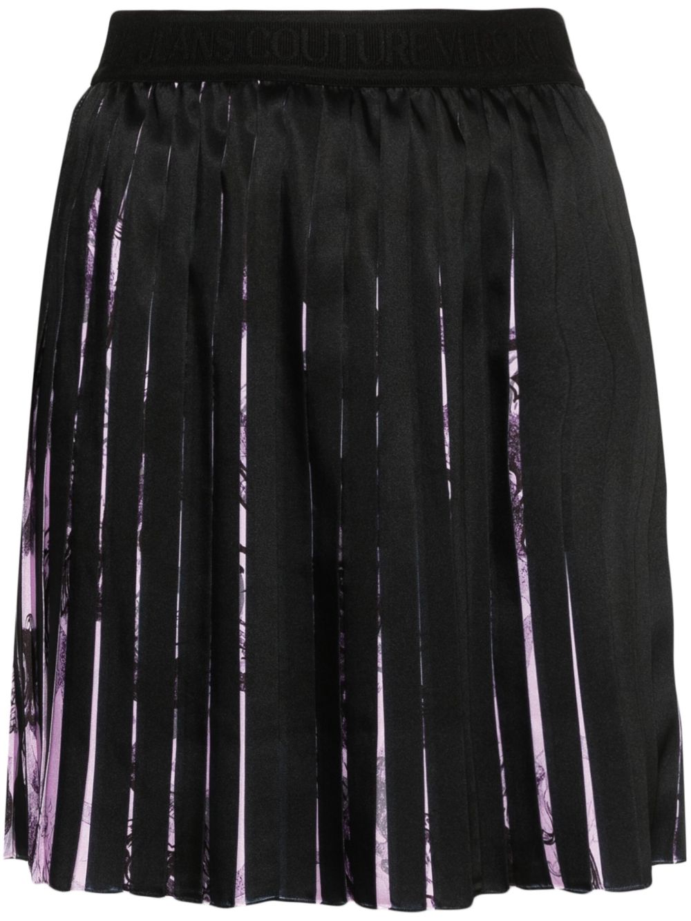 Versace Jeans Couture Watercolour Baroque 百褶迷你半身裙 - 黑色