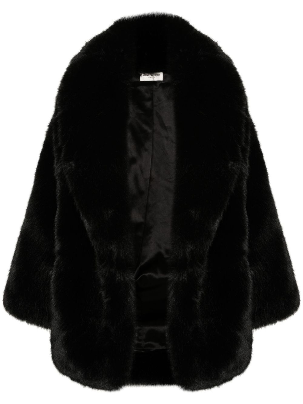 Saint Laurent Pre-Owned 披肩领人造皮草外套 - 黑色