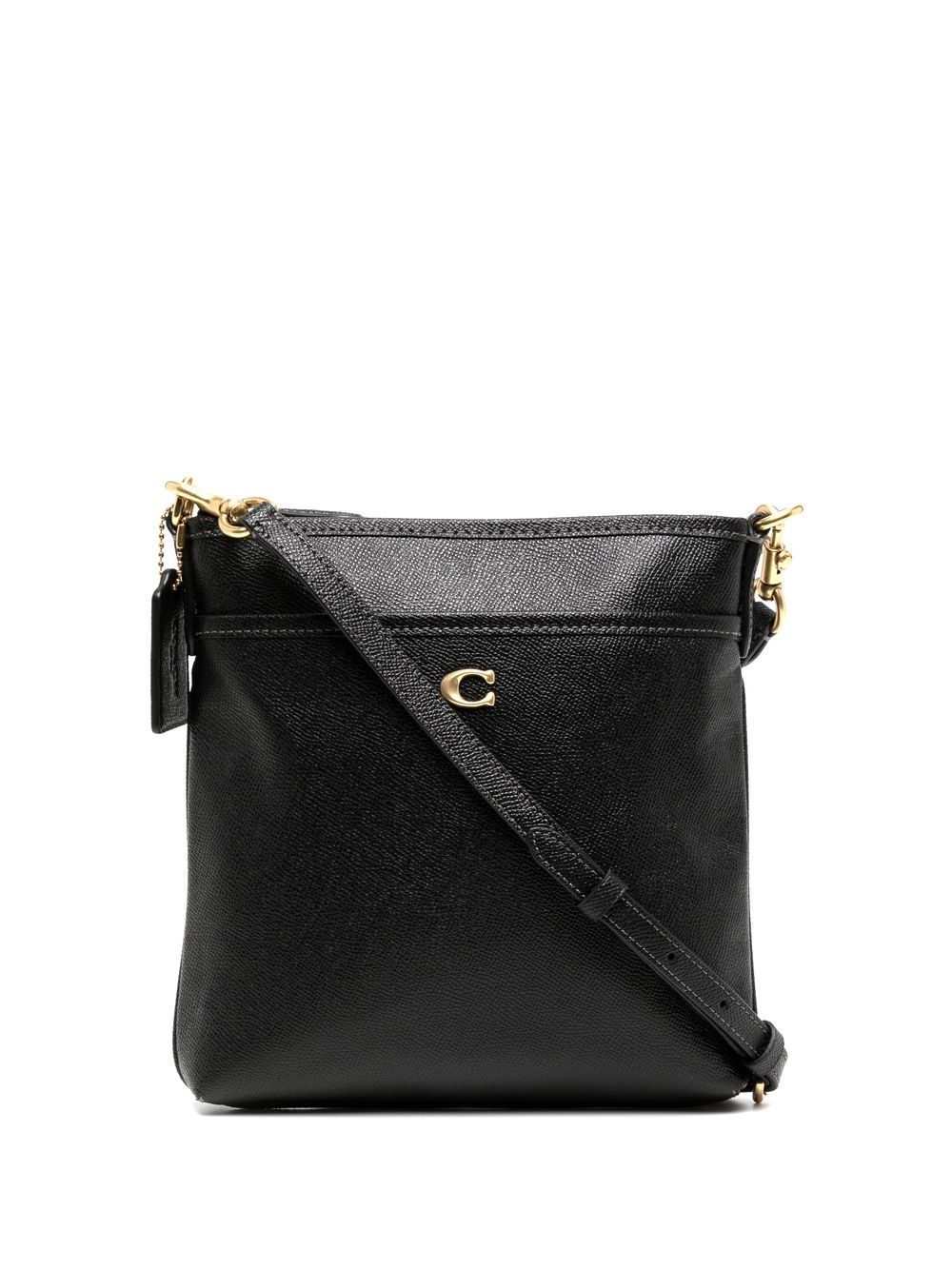 Coach logo拉链斜挎包 - 黑色