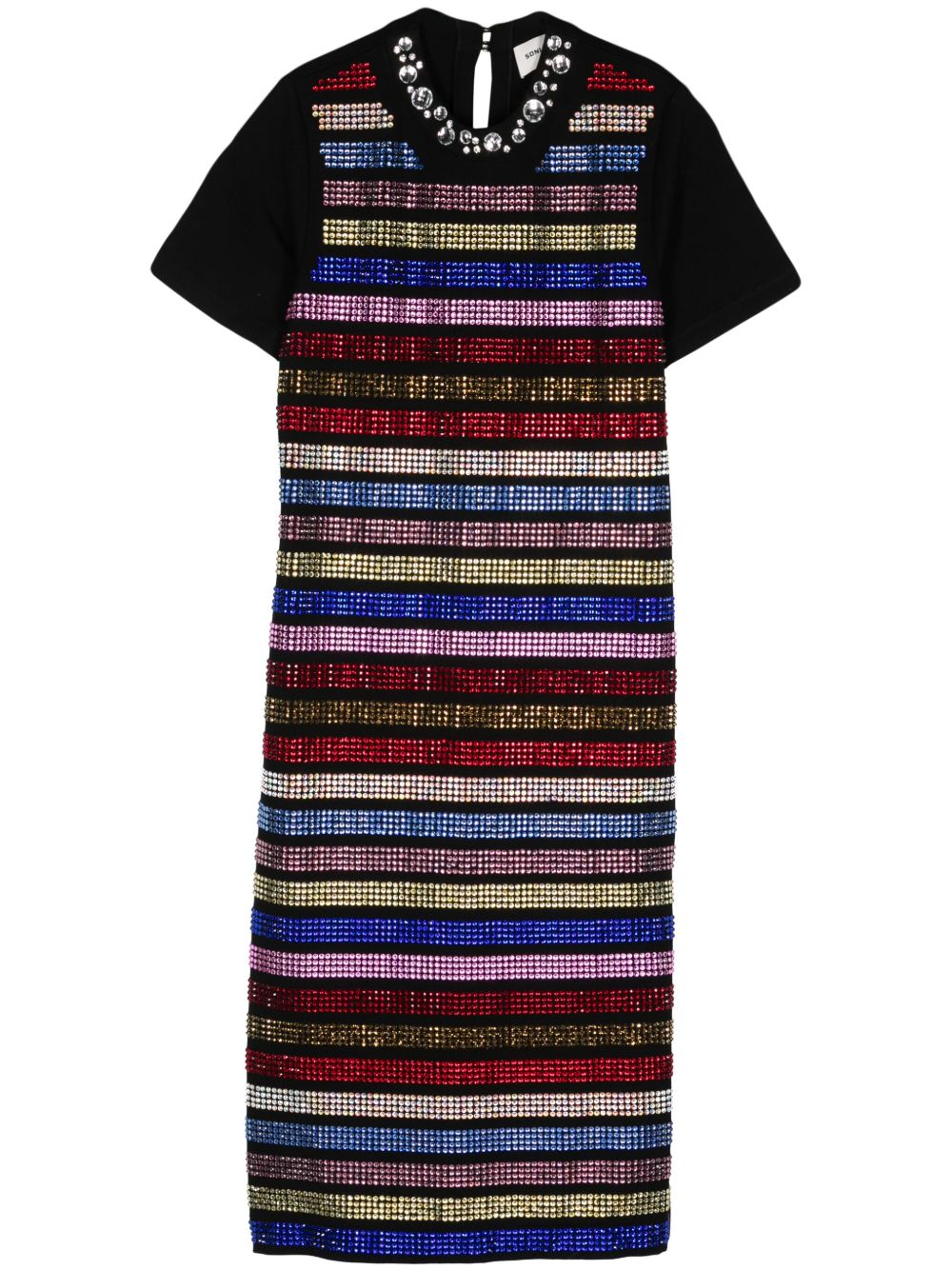 Sonia Rykiel 晶饰条纹中长连衣裙 - 黑色