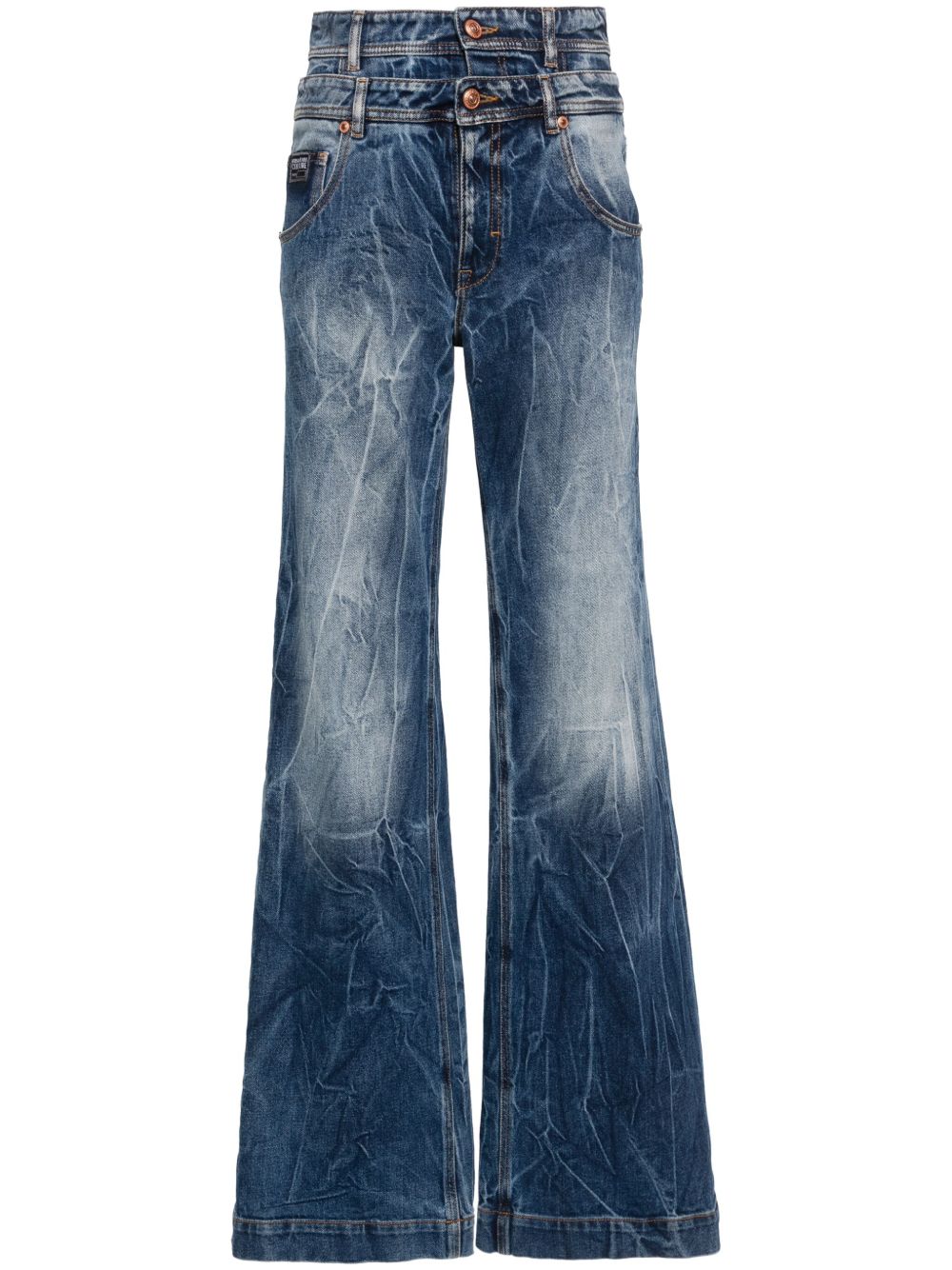 Versace Jeans Couture 双裤腰阔腿牛仔裤 - 蓝色