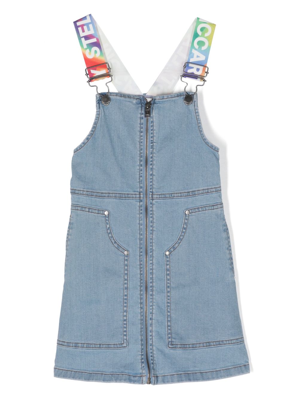 Stella McCartney Kids logo肩带牛仔吊带裙 - 蓝色