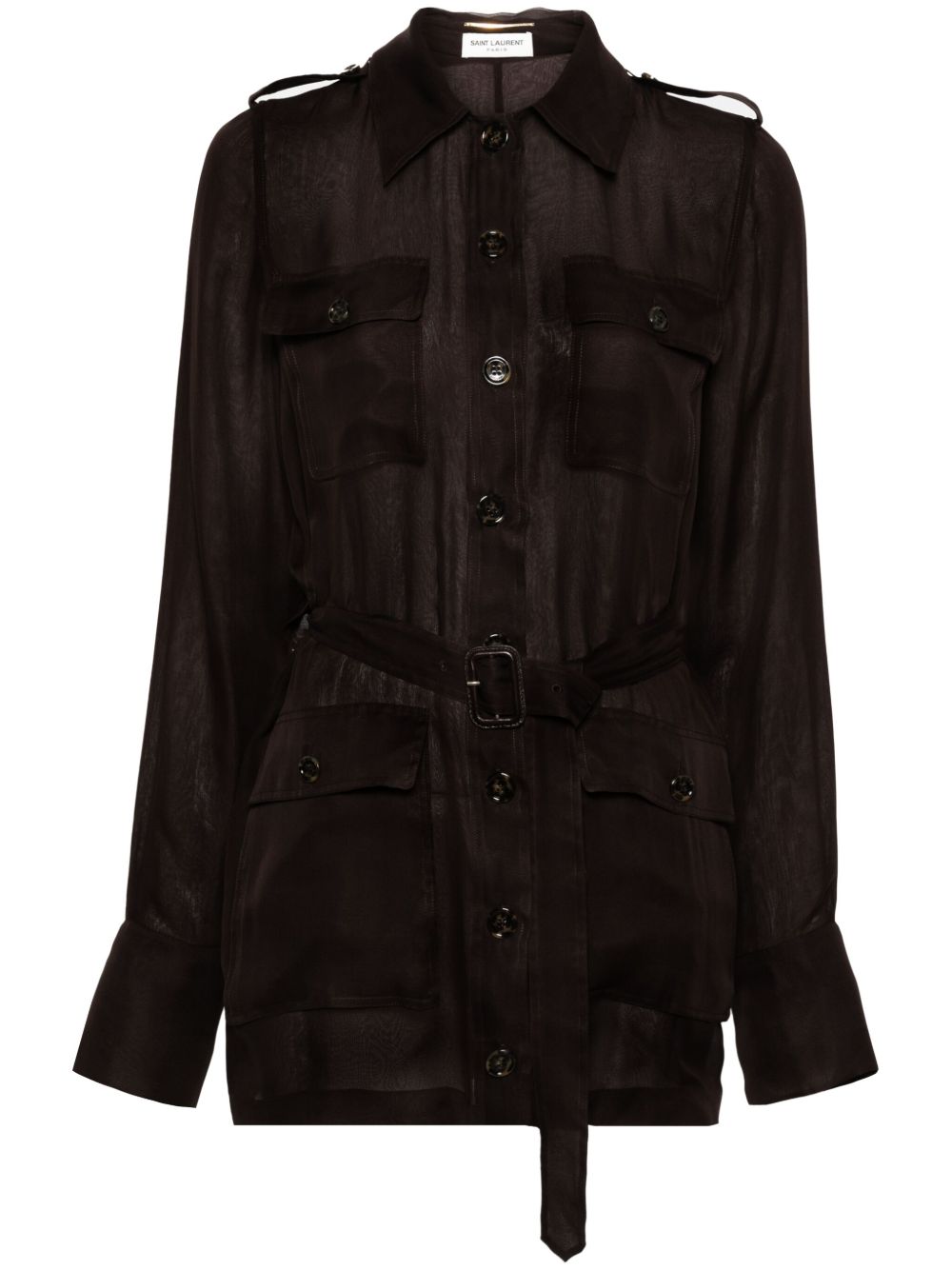 Saint Laurent Saharienne 平纹细布迷你连衣裙 - 褐色