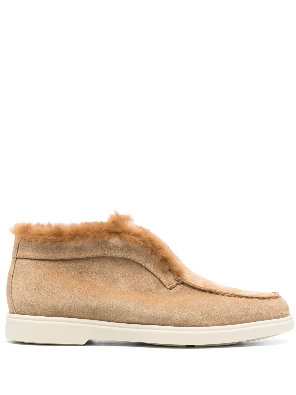Santoni 同色系缝线皮质乐福鞋 - 褐色