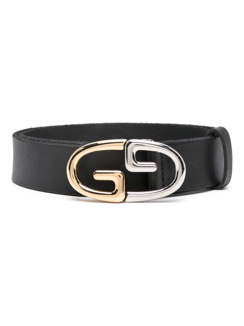 Gucci logo扣环皮质腰带 - 黑色