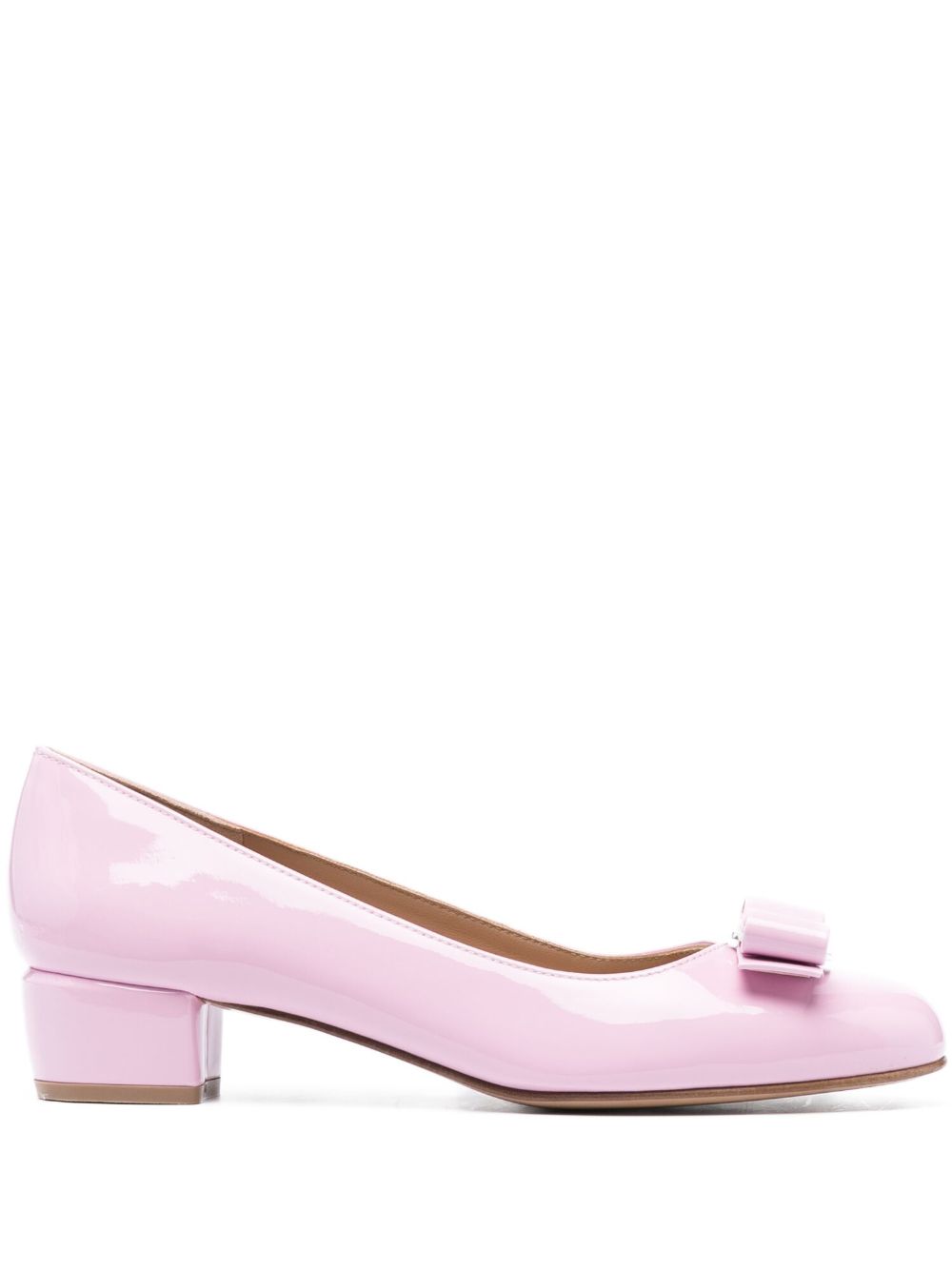 Ferragamo 蝴蝶结细节皮质低跟鞋 - 粉色