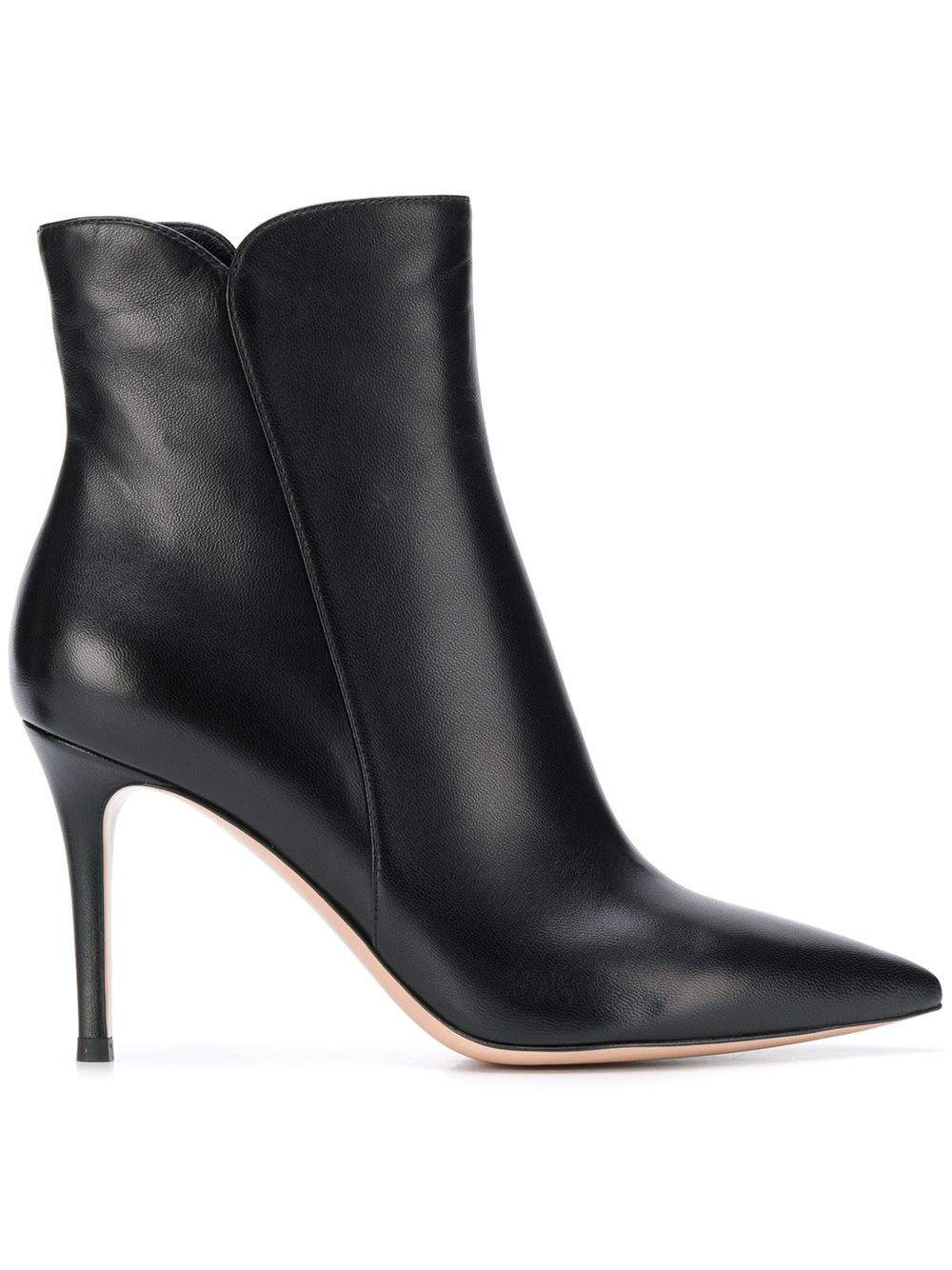 Gianvito Rossi 经典尖头真皮短靴 - 黑色