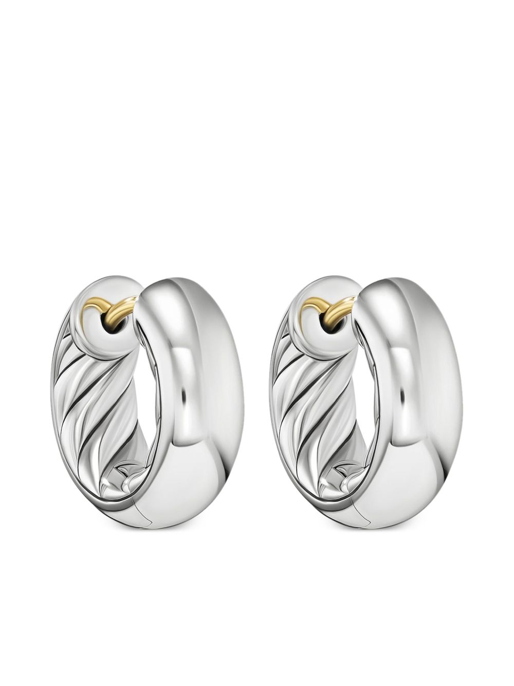 David Yurman 纯银 Sculpted Cable 圈形耳环 - 银色