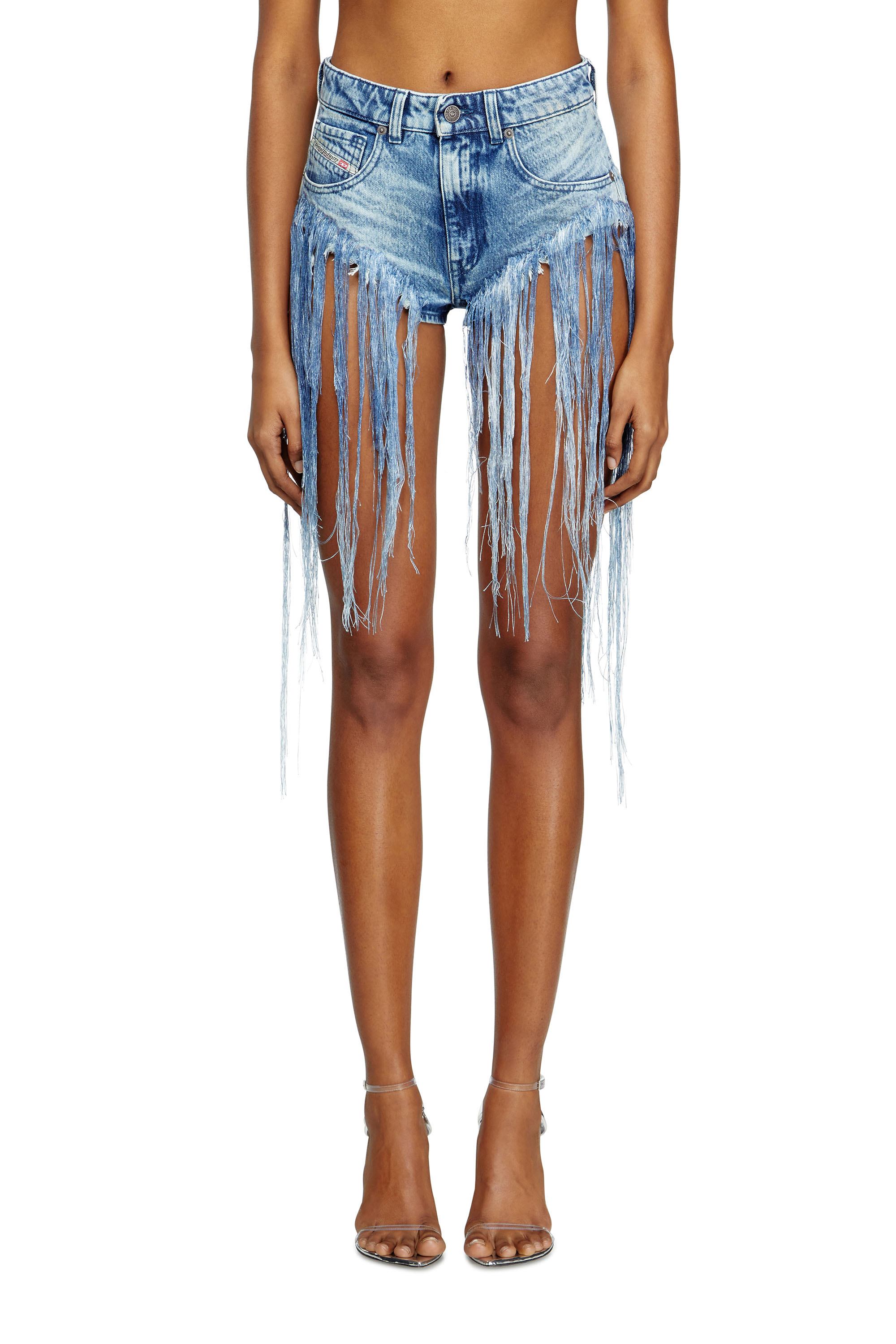 Diesel - Shorts in distressed fringed denim - Shorts - Woman - Blue