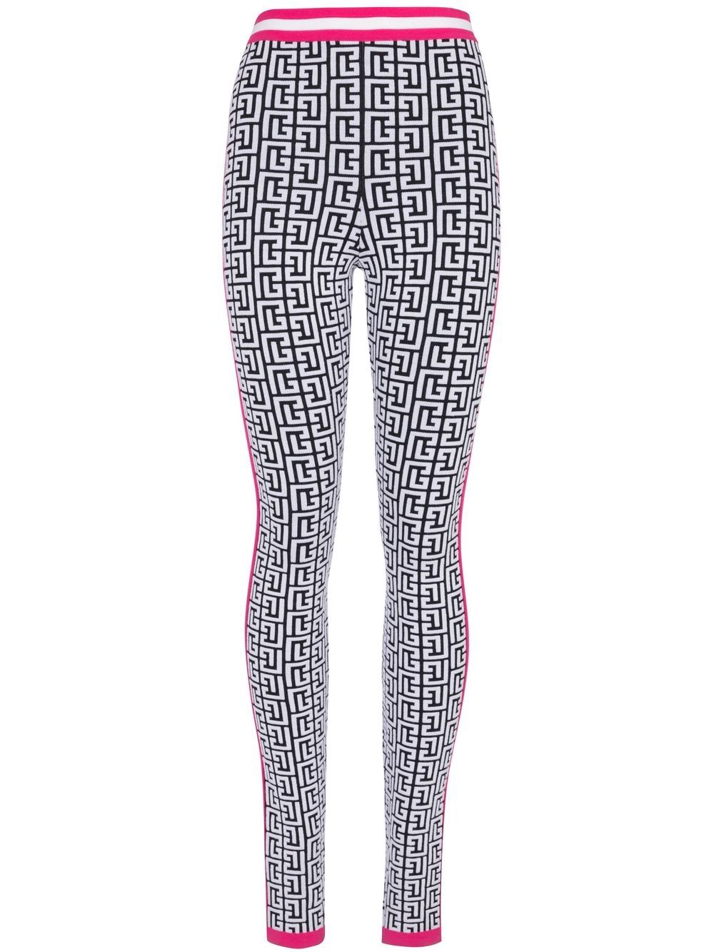 Balmain logo提花针织打底裤 - 白色