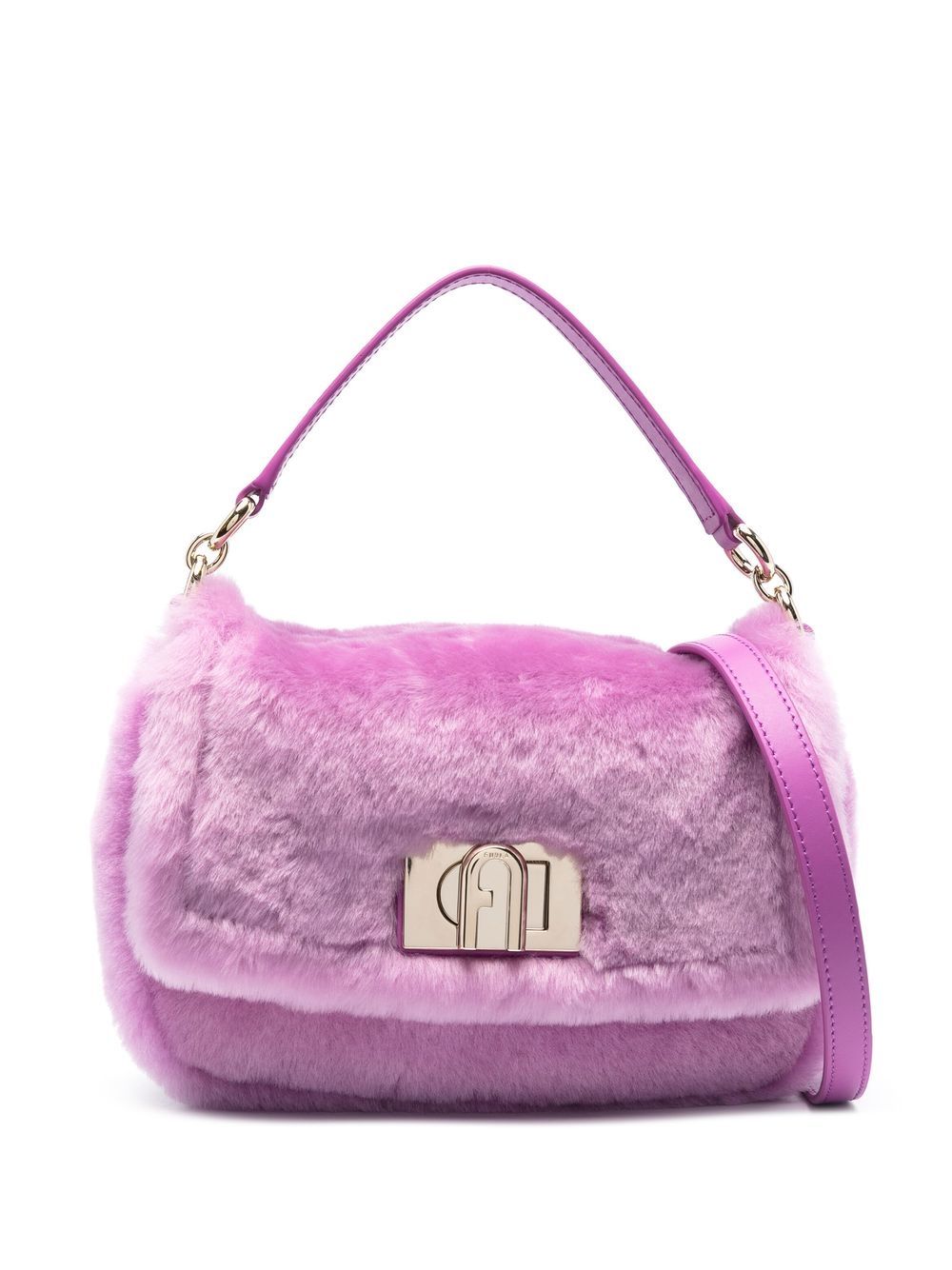 Furla 皮毛一体斜挎包 - 紫色