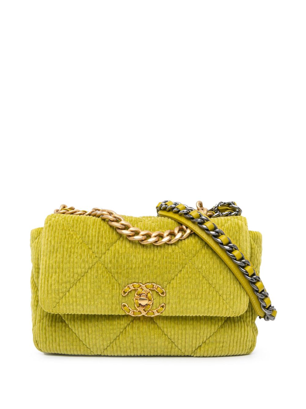 CHANEL Pre-Owned 2021-2024 Medium Corduroy 19 Flap satchel - 绿色