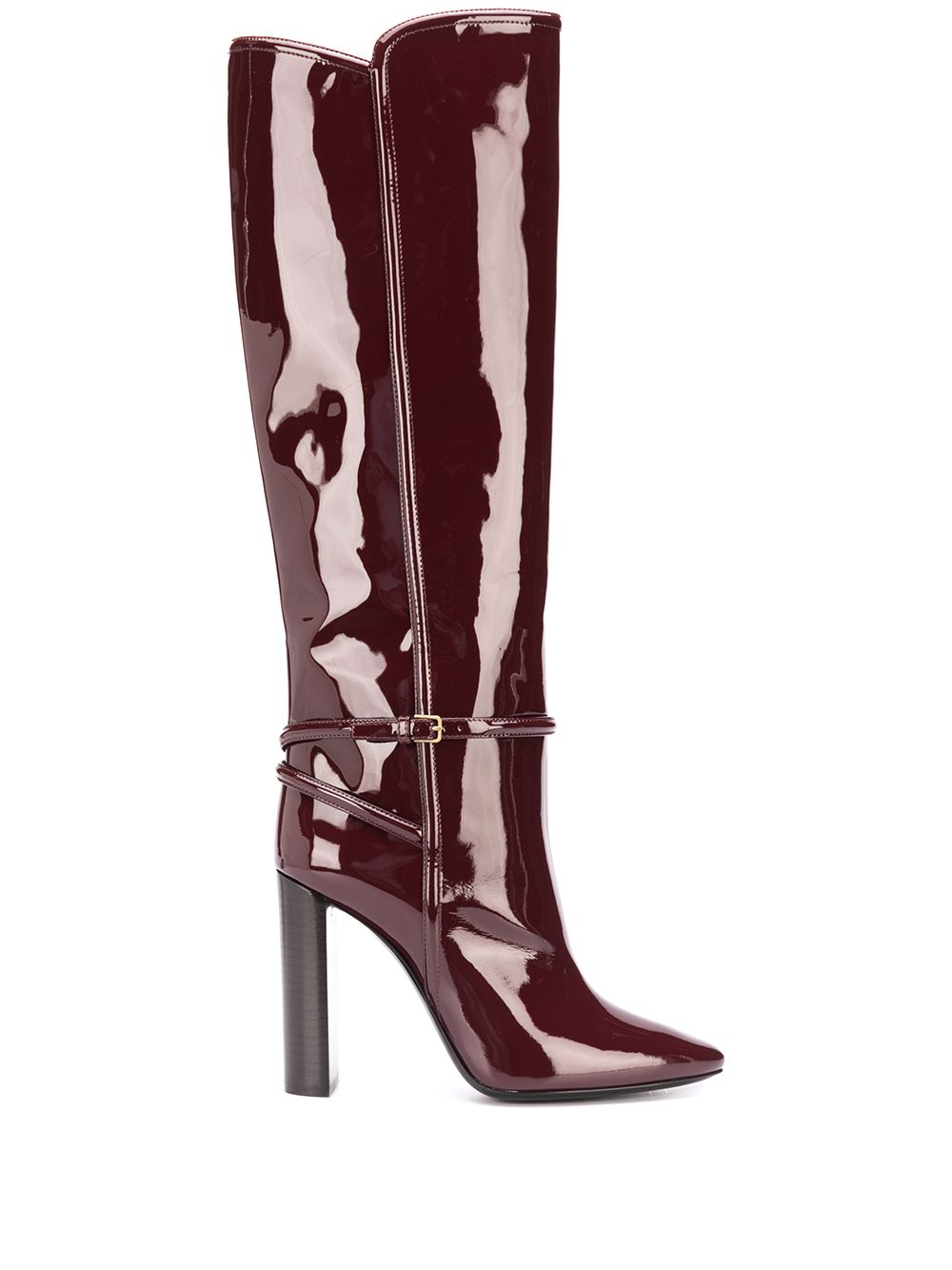 Saint Laurent 漆皮尖头及膝靴 - 红色
