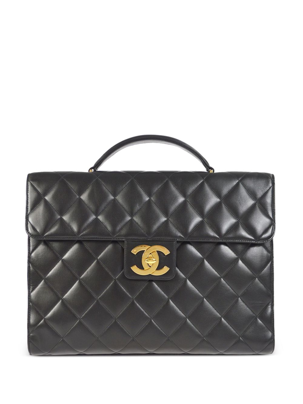 CHANEL Pre-Owned 菱纹绗缝皮质公文包（1995年典藏款） - 黑色