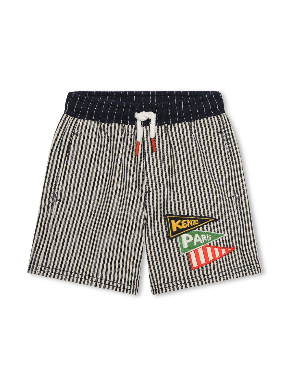 Kenzo Kids logo贴花条纹棉短裤 - 蓝色