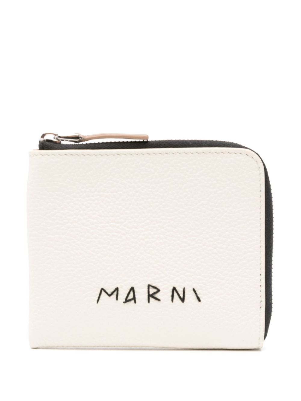 Marni logo刺绣皮质钱包 - 白色
