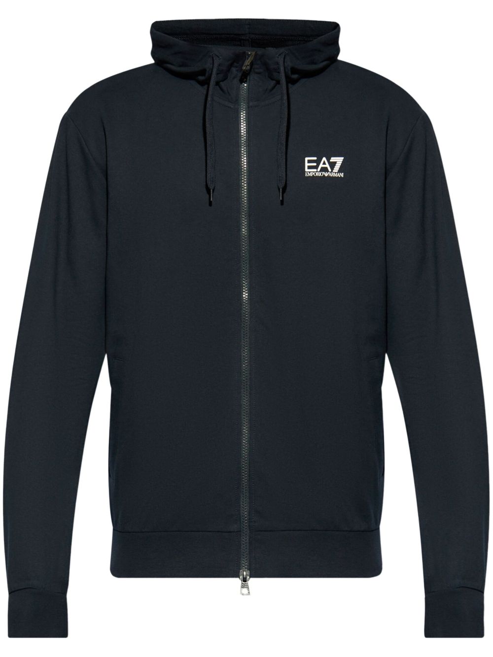 Ea7 Emporio Armani 拉链棉连帽衫 - 蓝色