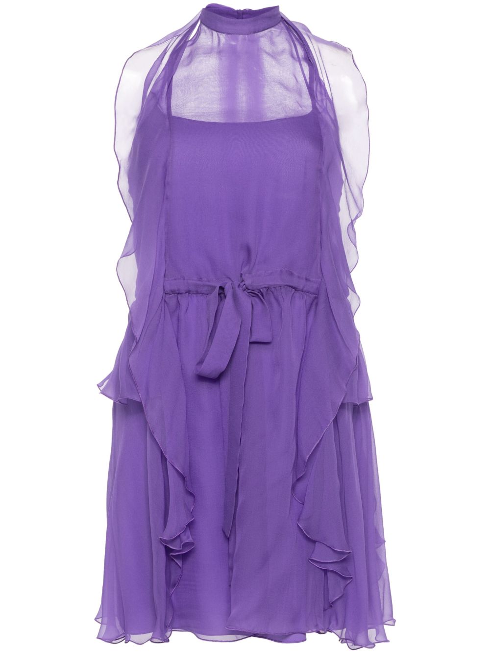 Alberta Ferretti 荷叶边挂脖迷你连衣裙 - 紫色