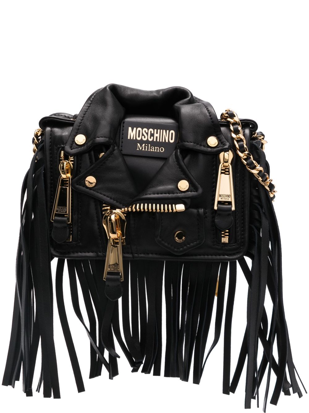Moschino Biker 流苏单肩包 - 黑色
