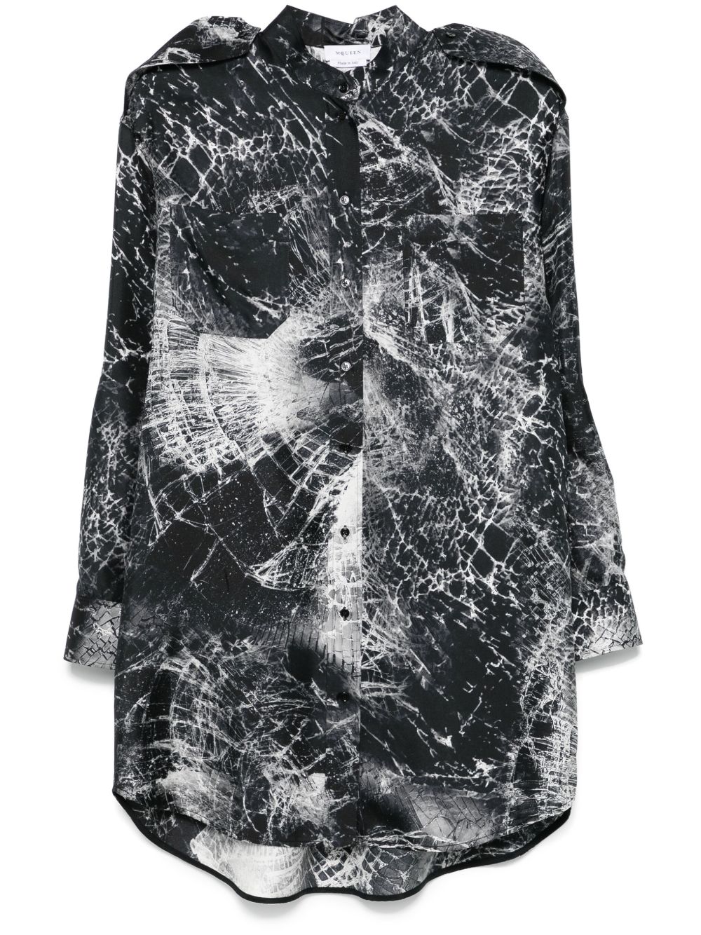 Alexander McQueen 破碎屏幕印花衬衫裙 - 黑色