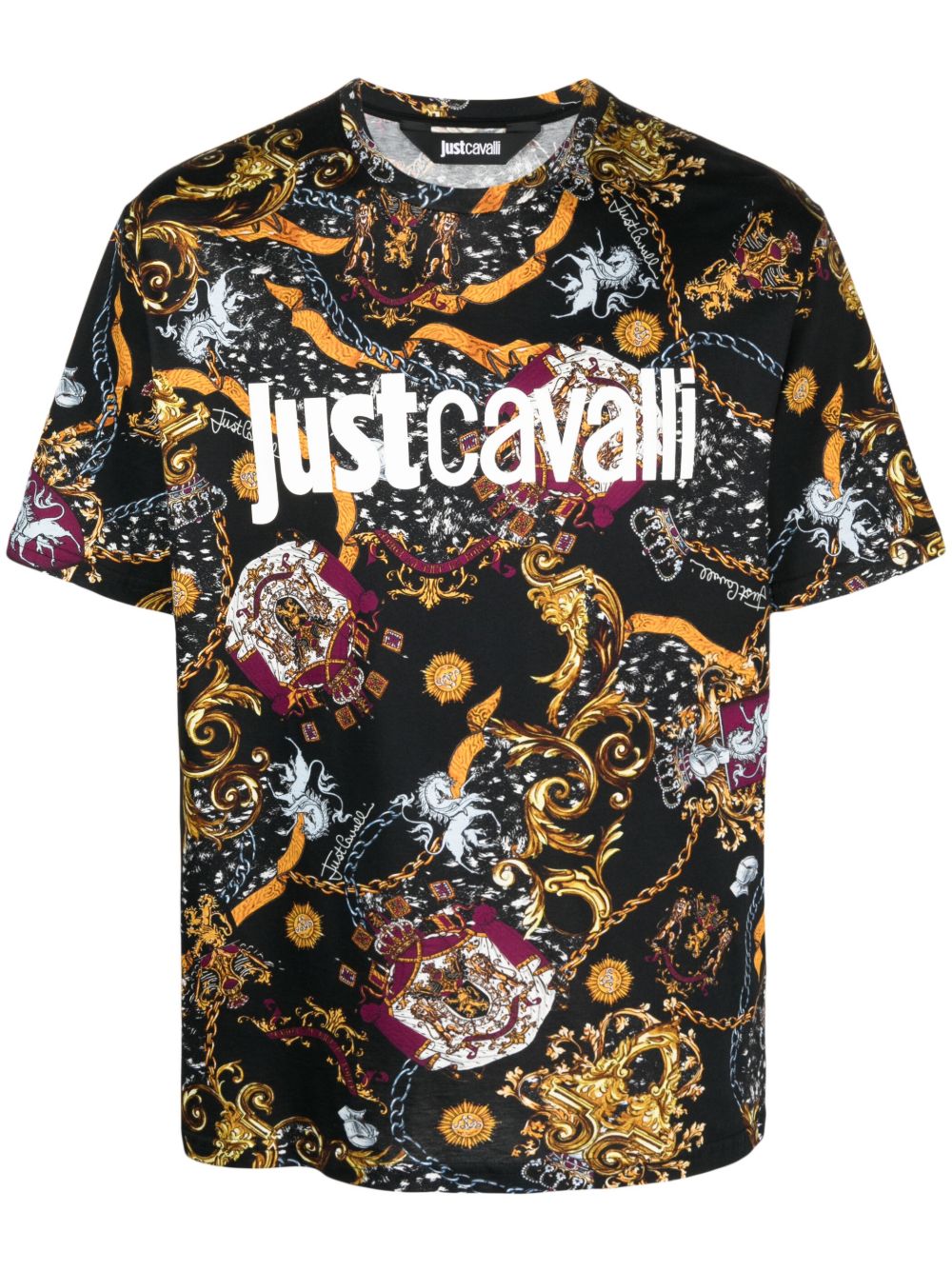 Just Cavalli 图案印花棉T恤 - 黑色