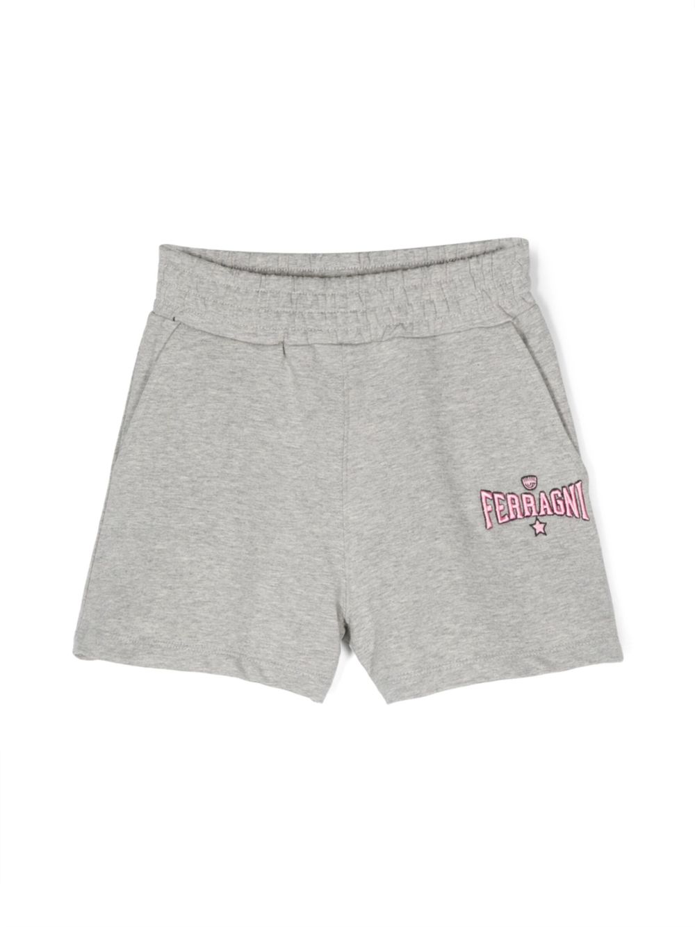 Chiara Ferragni Kids 弹性棉logo刺绣短裤 - 灰色
