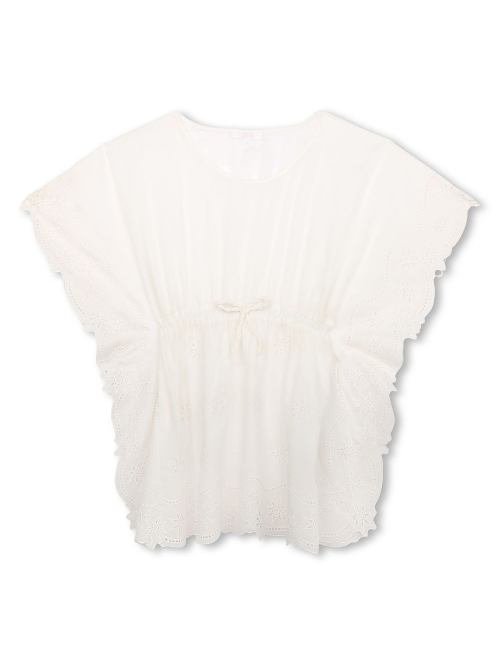 Chloé Kids 荷叶边细节棉连衣裙 - 白色