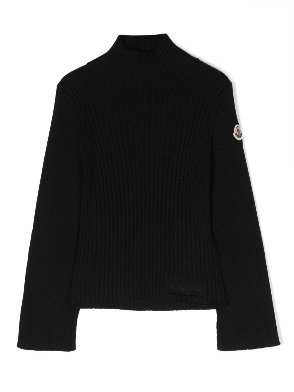 Moncler Enfant 标贴罗纹针织毛衣 - 黑色
