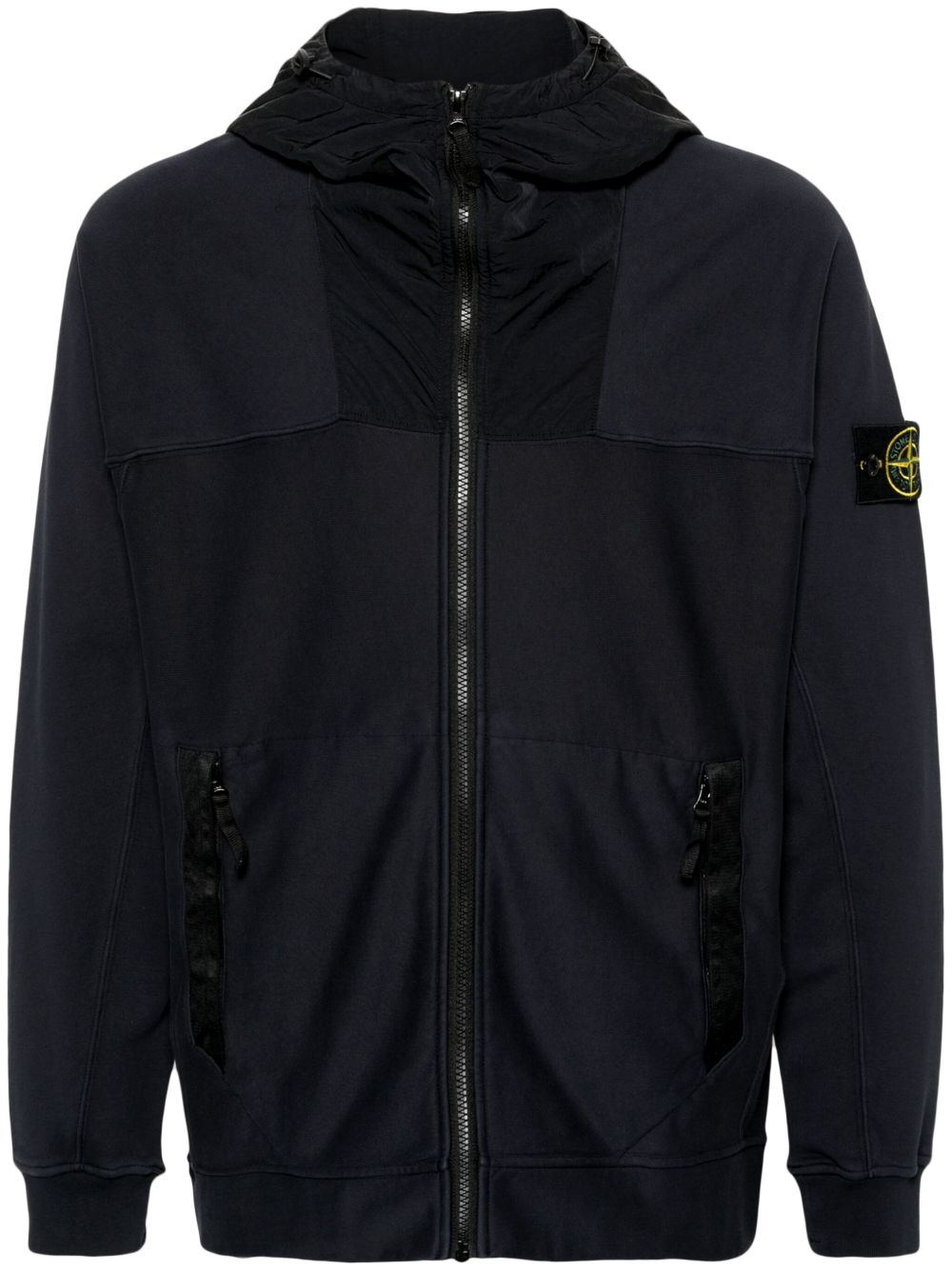 Stone Island 拼接拉链连帽衫 - 蓝色