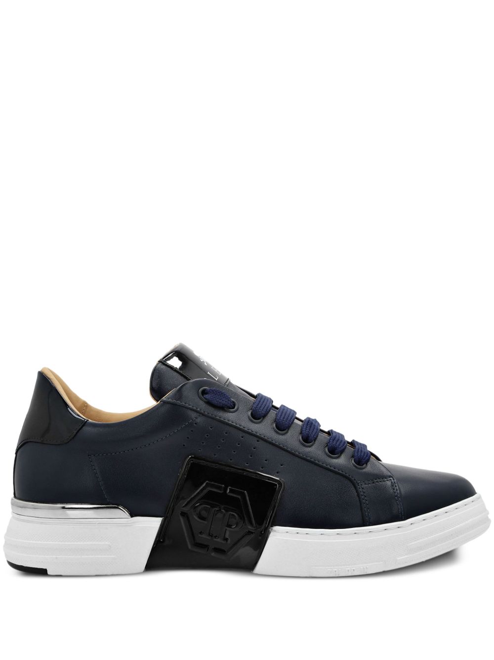 Philipp Plein logo贴花系带运动鞋 - 蓝色