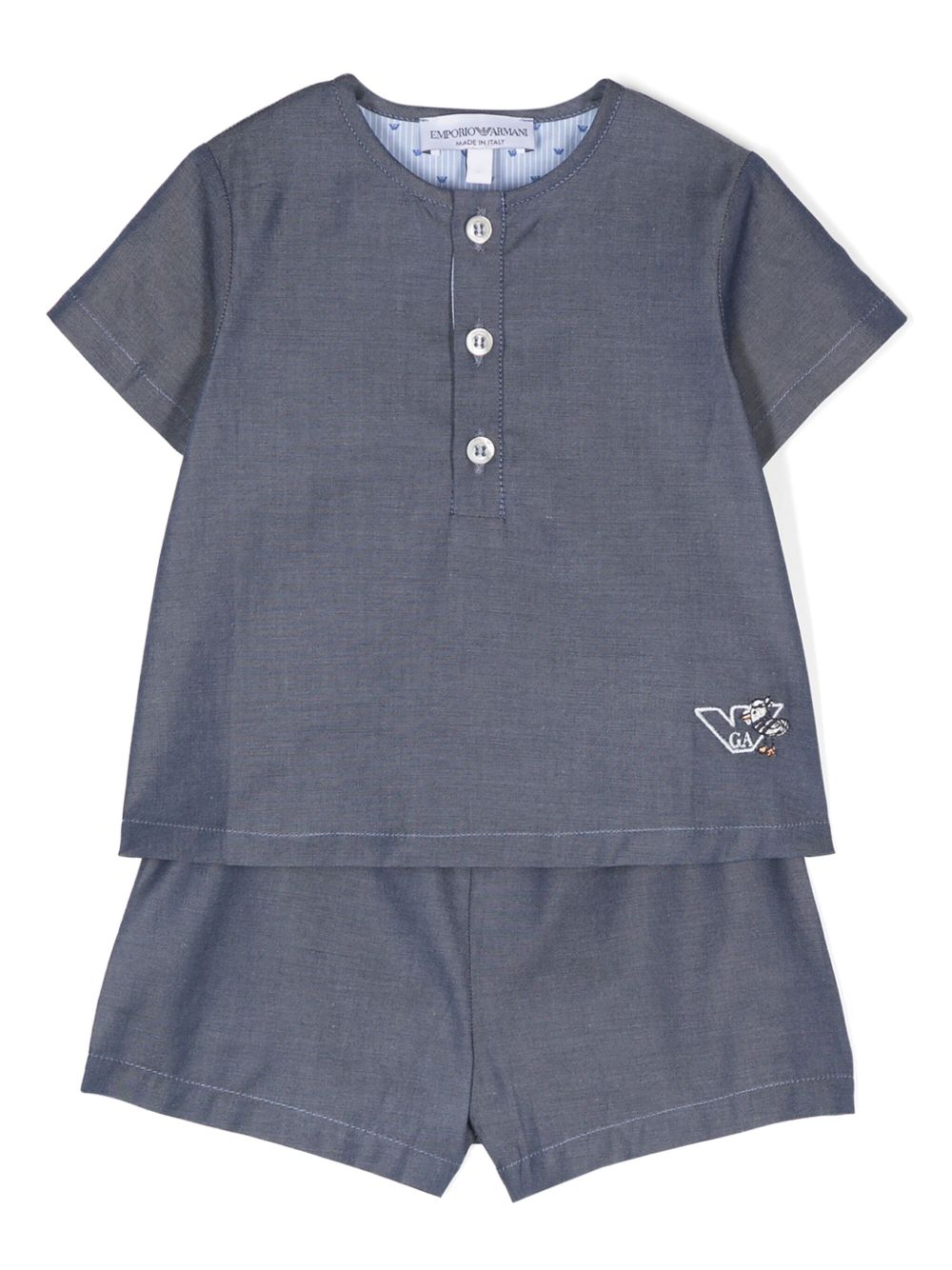 Emporio Armani Kids logo刺绣棉短裤套装 - 蓝色