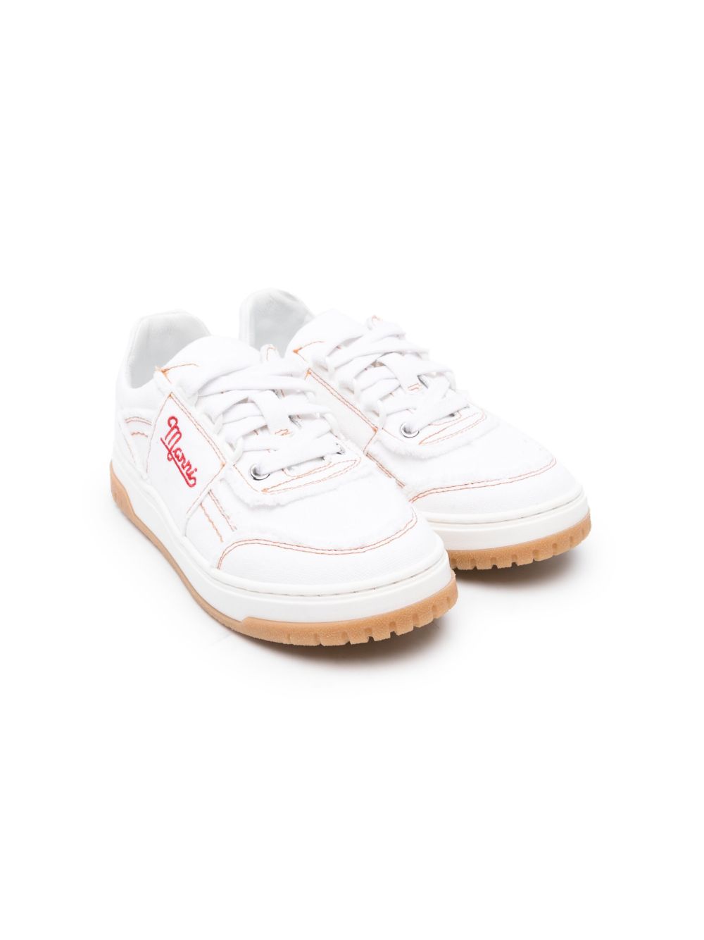 Marni Kids logo刺绣帆布运动鞋 - 白色