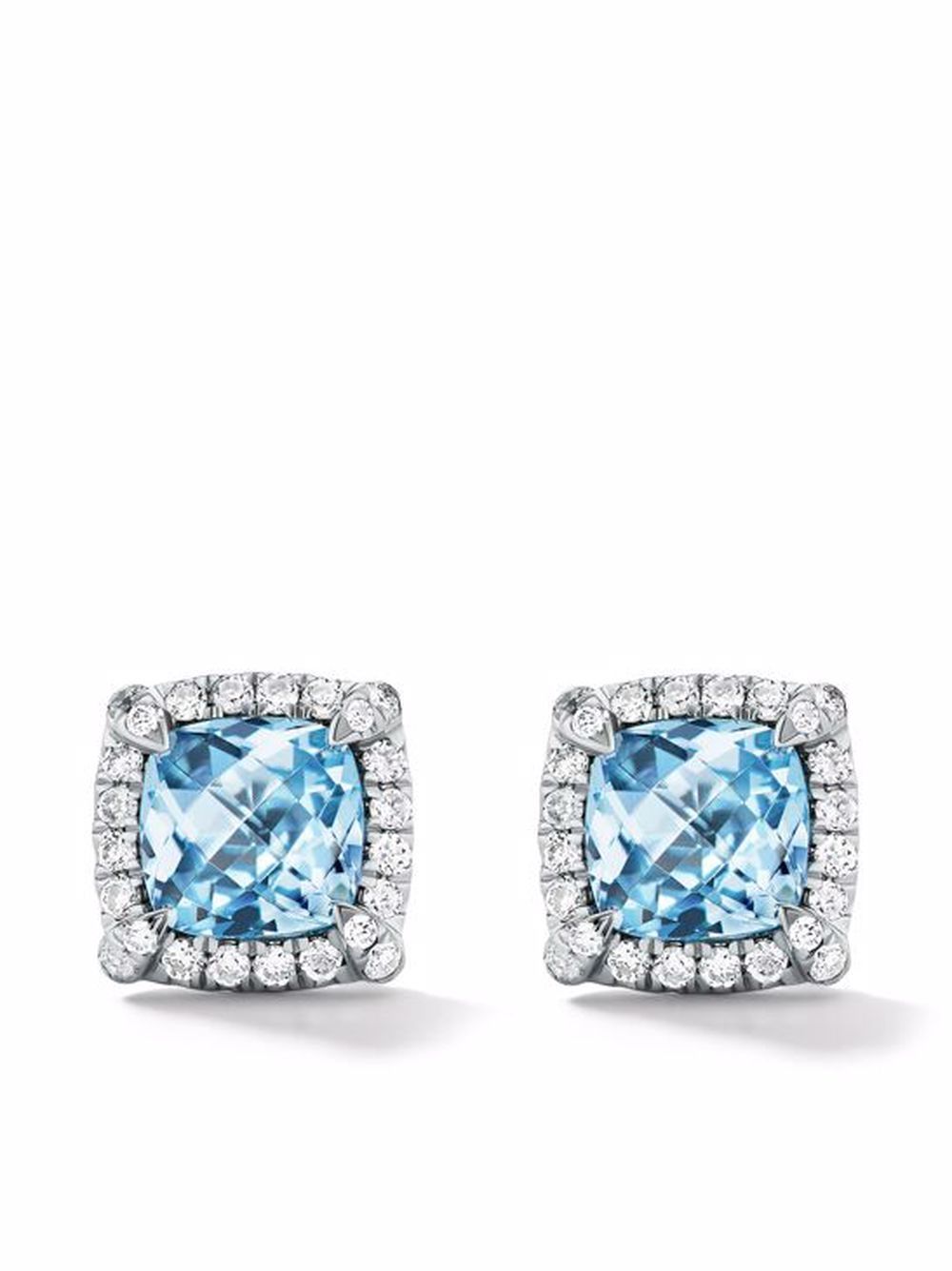 David Yurman 纯银 Petite Chatelaine 黄玉钻石耳钉 - 银色