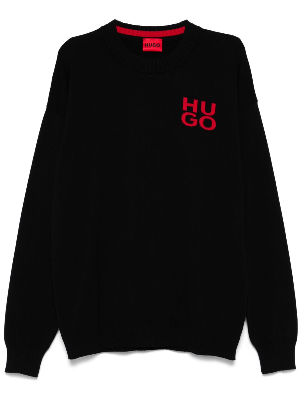 HUGO logo刺绣毛衣 - 黑色