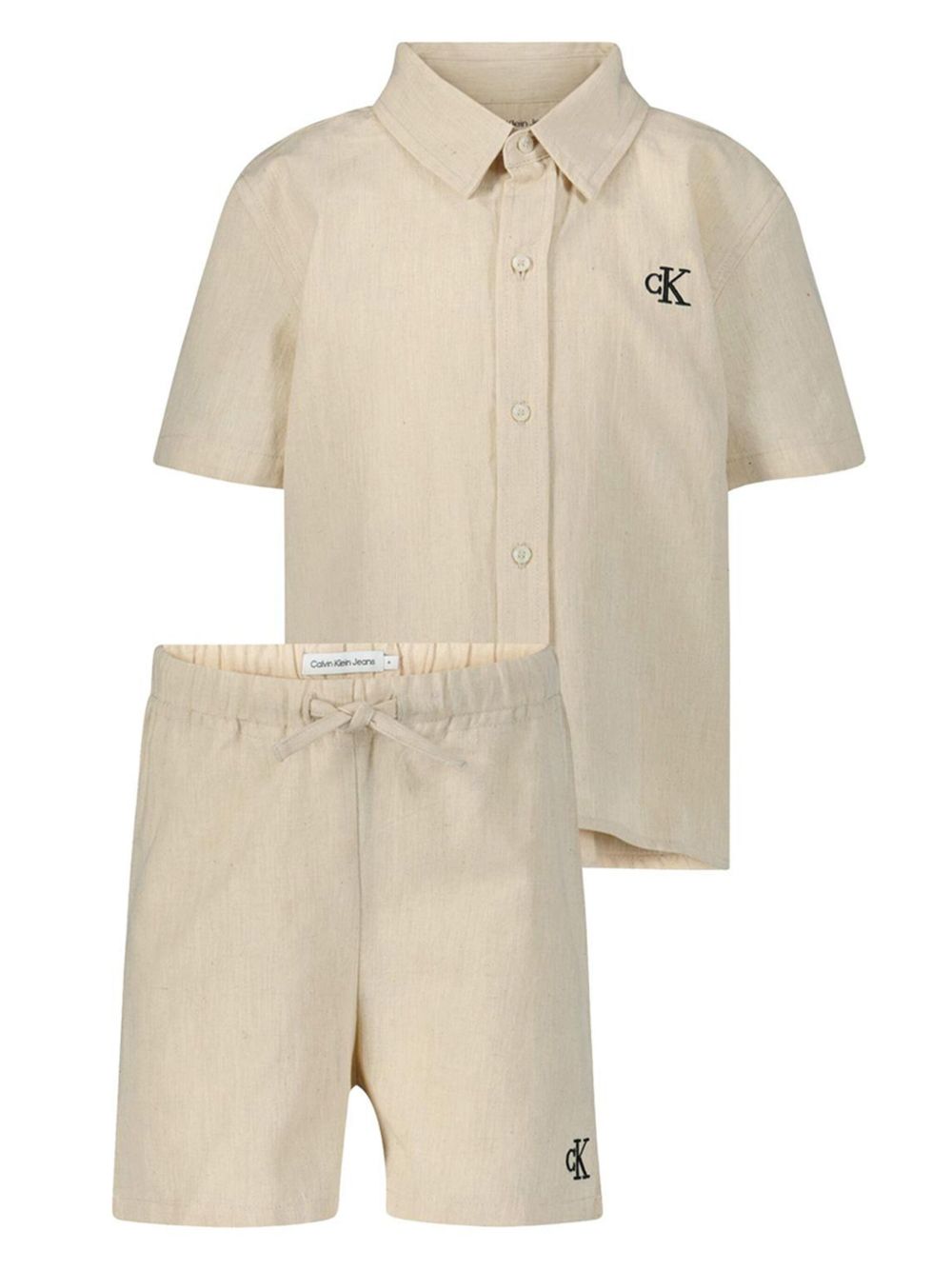 Calvin Klein Kids logo刺绣衬衫与短裤 - 中性色