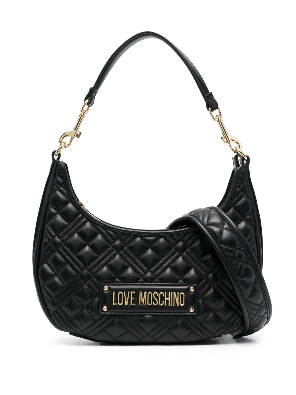 Love Moschino logo标牌绗缝单肩包 - 黑色