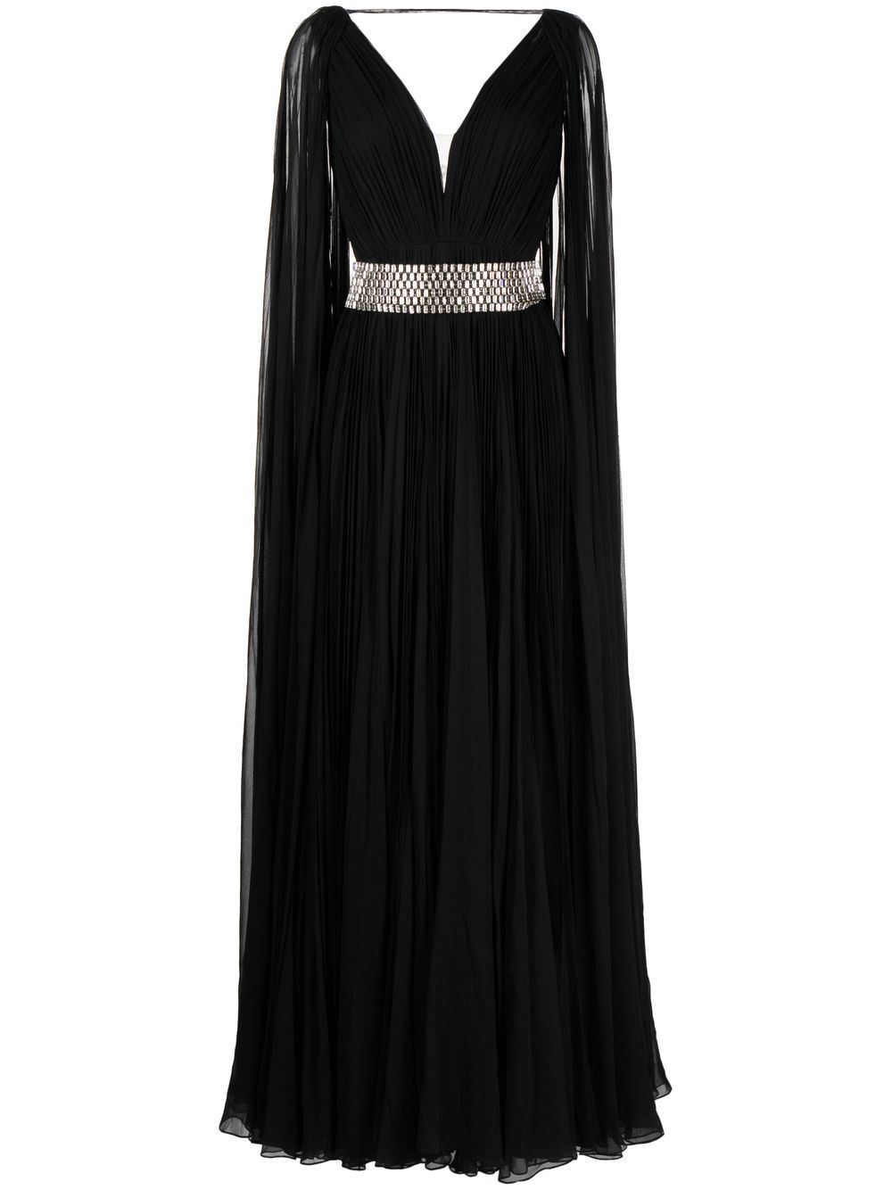Jenny Packham 斗篷袖真丝礼服 - 黑色