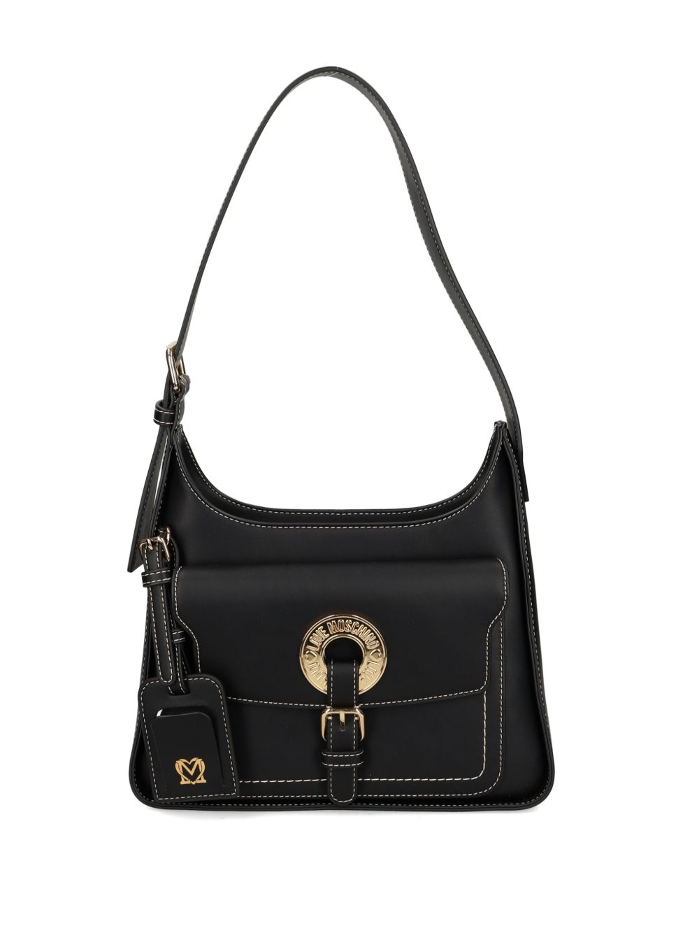 Love Moschino logo孔眼人造皮革单肩包 - 黑色