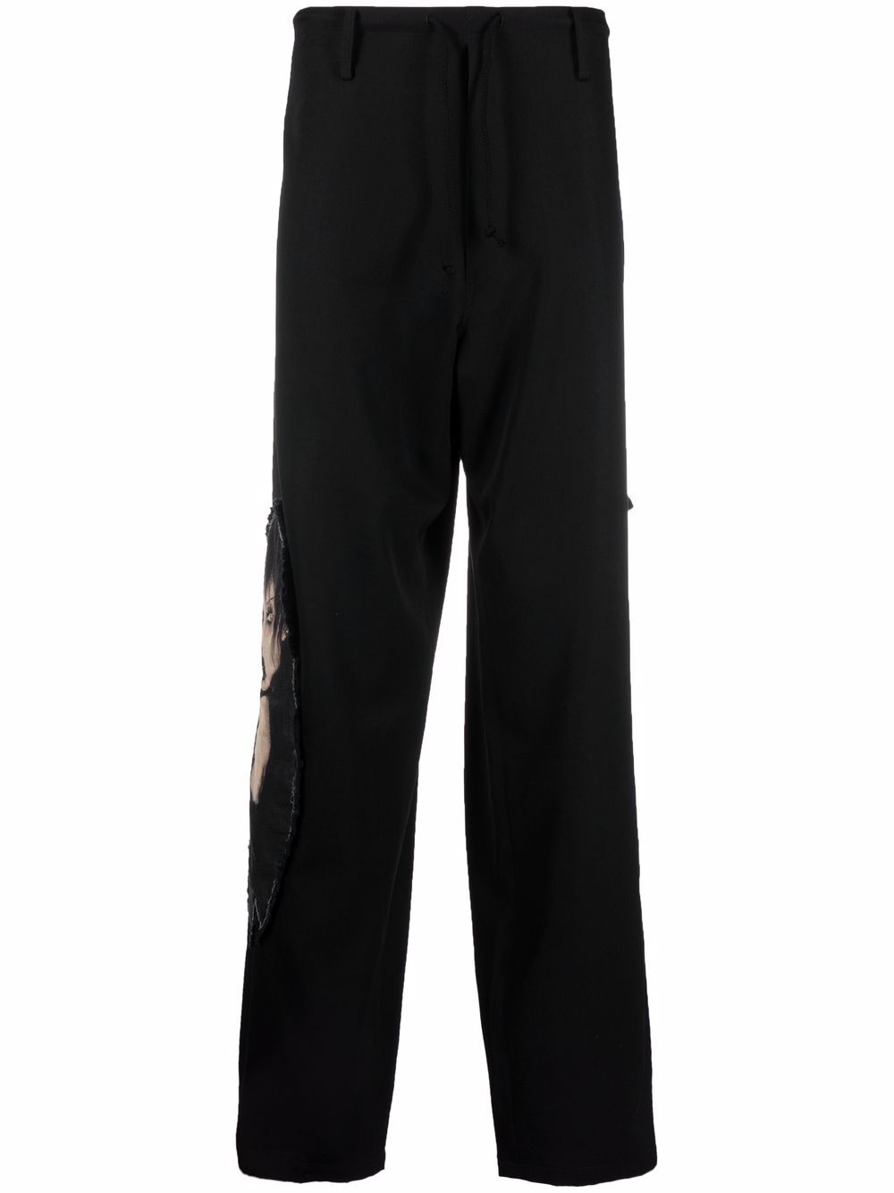 Yohji Yamamoto 抽绳直筒长裤 - 黑色