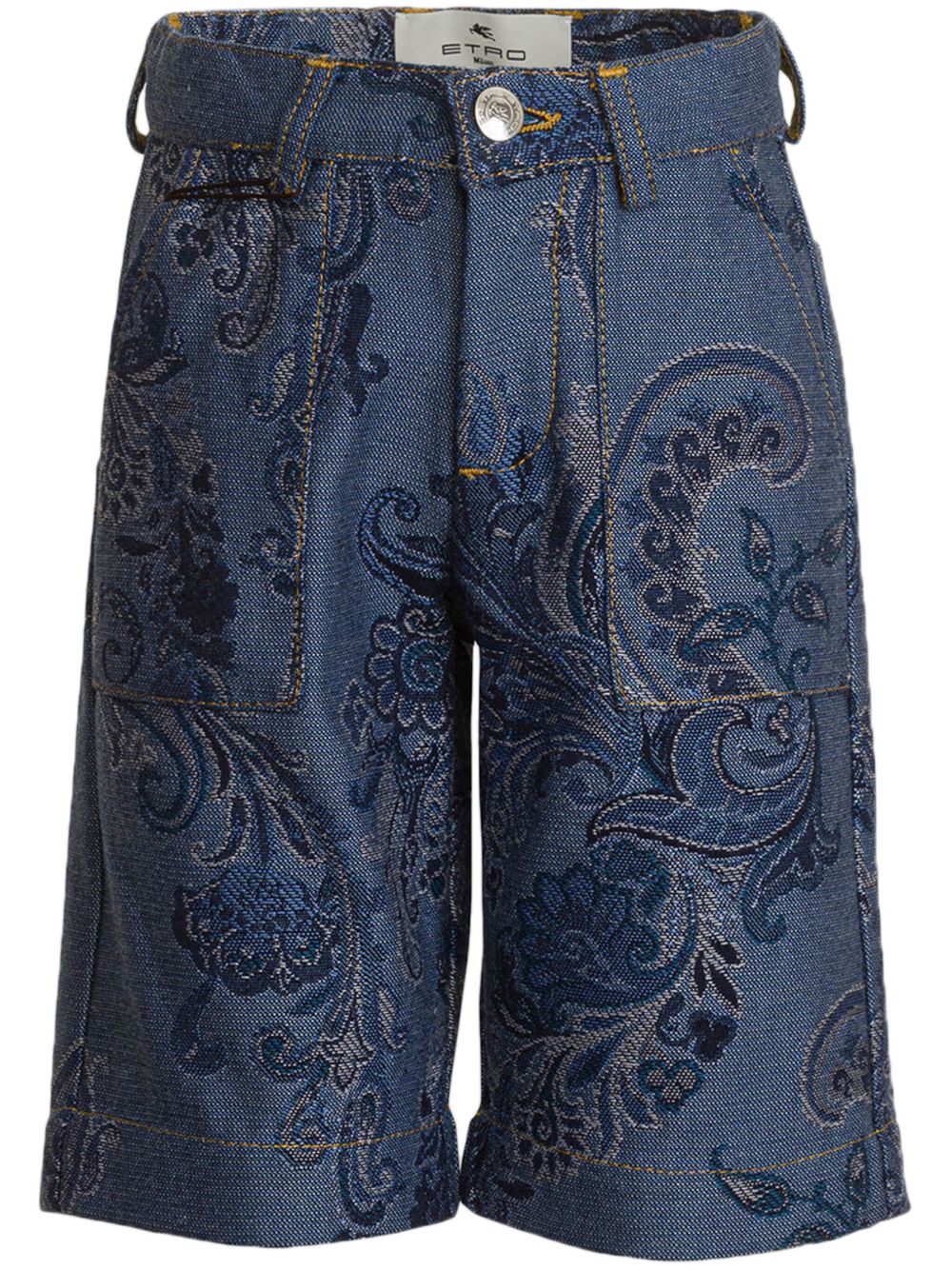 ETRO KIDS 图案提花百慕大短裤 - 蓝色