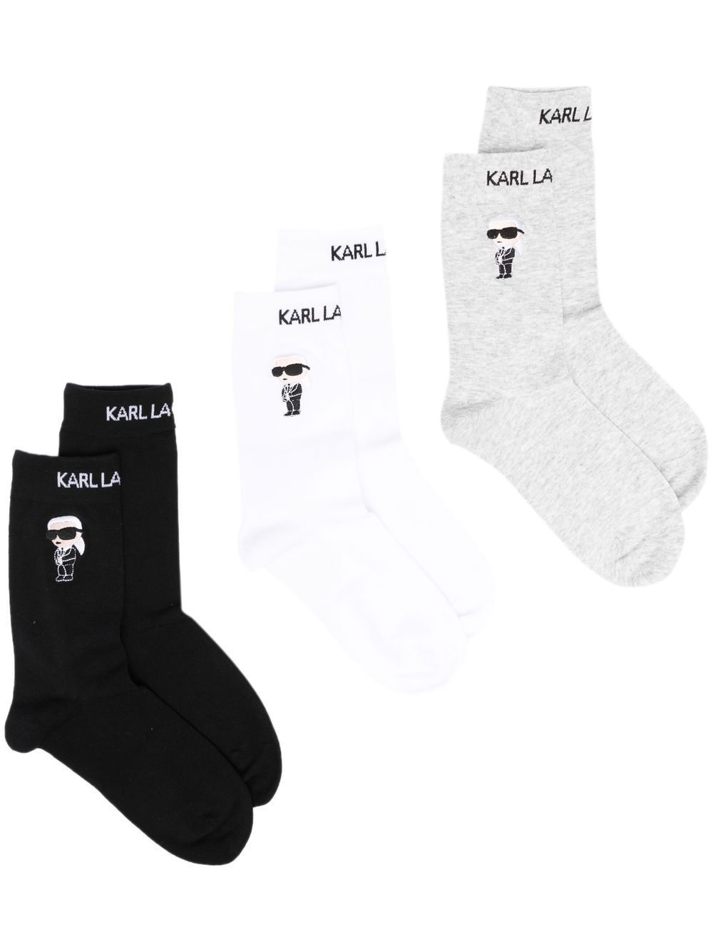 Karl Lagerfeld Ikonik 嵌花针织袜（三双装） - 黑色