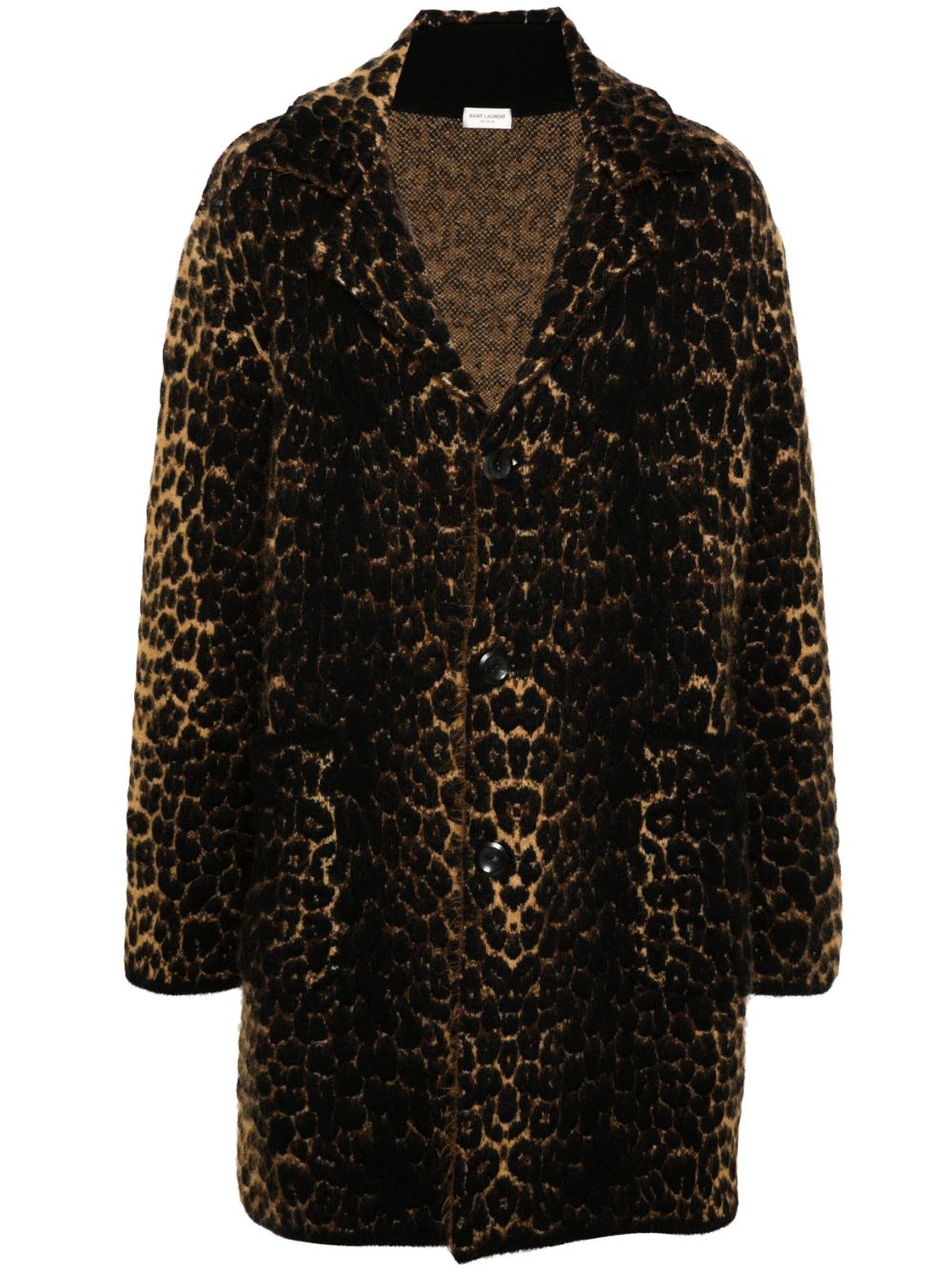 Saint Laurent 豹纹提花开襟外套 - 褐色