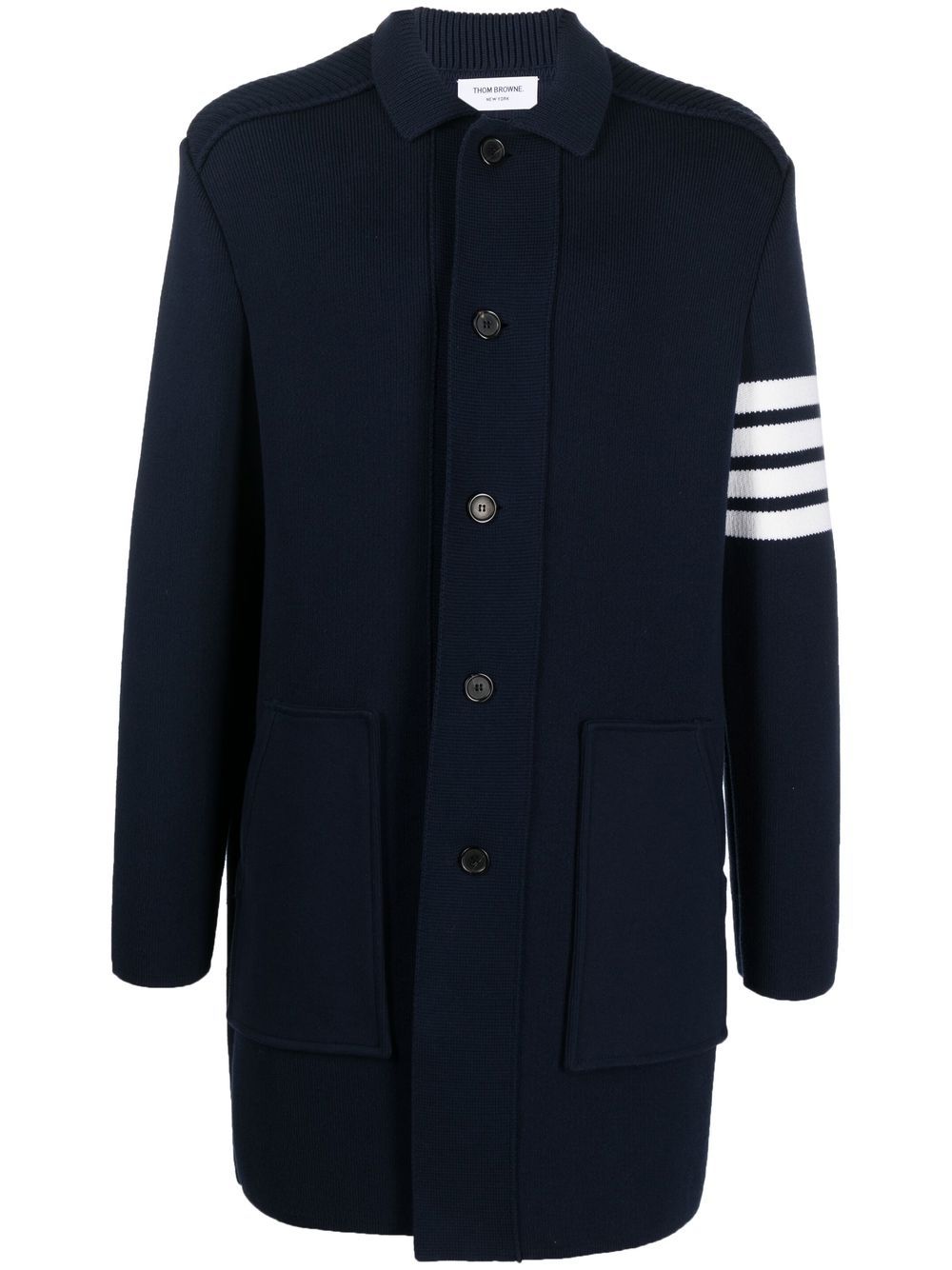 Thom Browne 四条纹针织长款开衫 - 蓝色