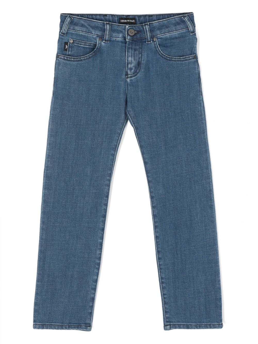Emporio Armani Kids 低腰直筒牛仔裤 - 蓝色